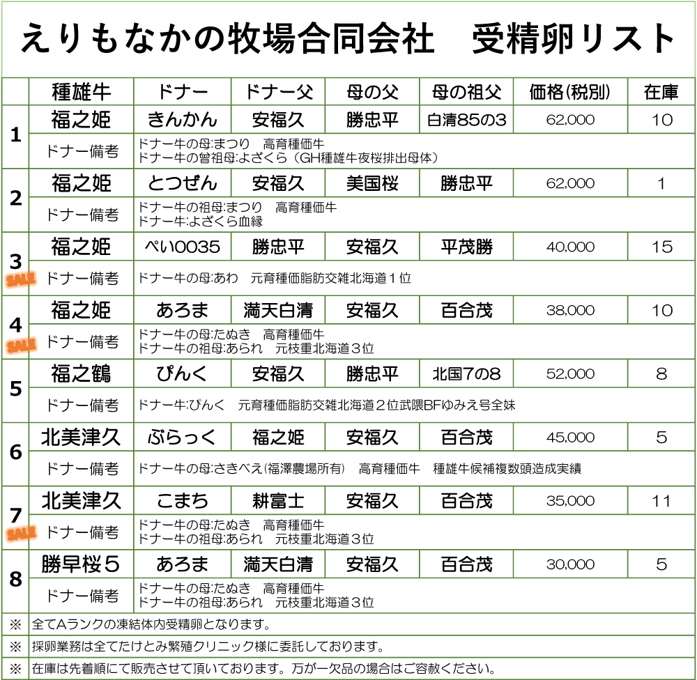 受精卵の販売